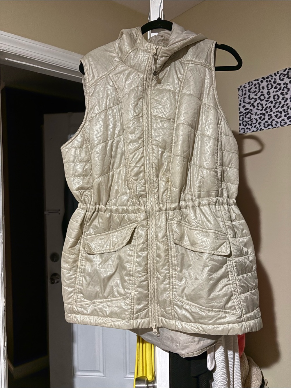 Quilted Hooded Sleeveless Vest - Cream